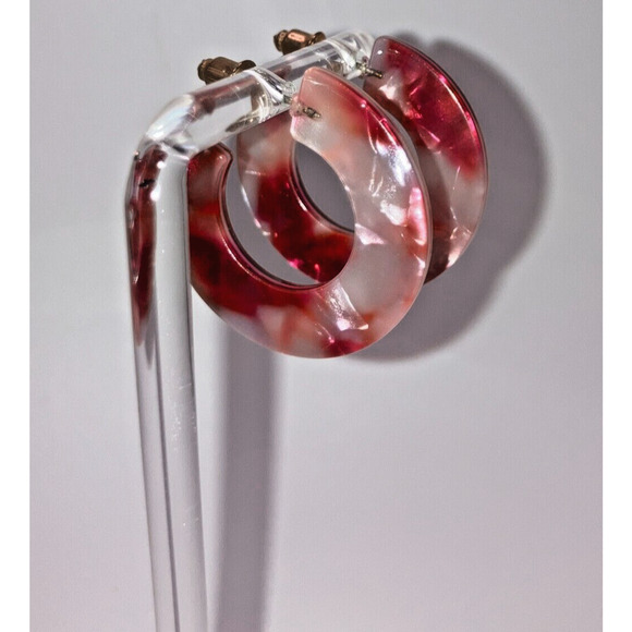 Pink White Mosaic Resin Hoop 1 5/8" Earrings! - Picture 3 of 10